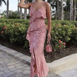 Zara Ruffled Jacquard Midi Dress (Small)